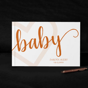 Baby Heart Fall Burnt Orange Flourish Script Guest Book