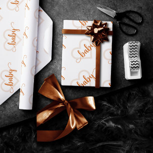 Baby Heart   Fall Burnt Orange Flourish Script Wrapping Paper
