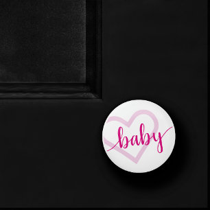 Baby Heart Hot Pink Magenta Flourish Script Ceramic Knob
