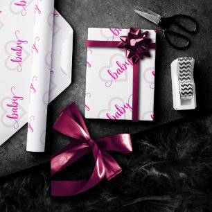 Baby Heart   Hot Pink Magenta Flourish Script Wrapping Paper