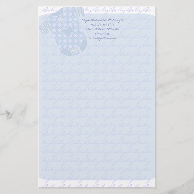 Baby Heart Rattle Argyle Onsie Baby Blue Stationery (Front)