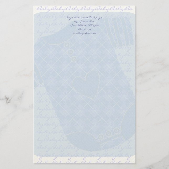 Baby Heart Rattle Argyle Onsie Baby Blue Stationery (Front)