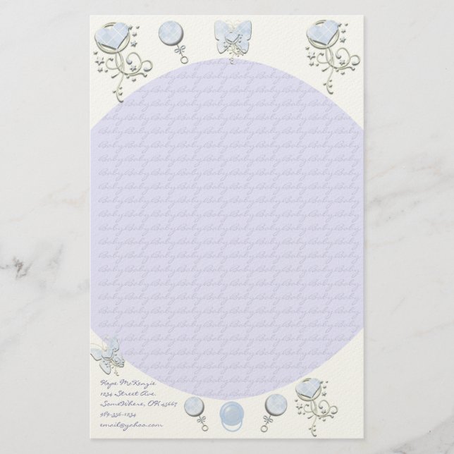 Baby Heart Rattle Lavender Stationery (Front)
