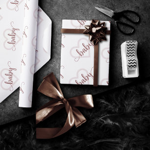 Baby Heart   Taupe Desert Rose Flourish Script Wrapping Paper