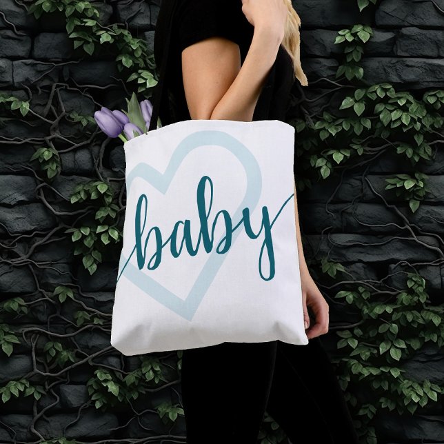 Baby Heart | Teal Midnight Green Flourish Custom Tote Bag (Creator Uploaded)