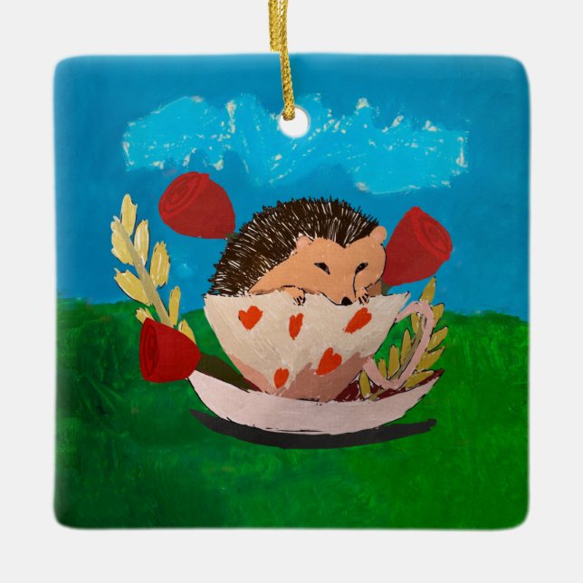 Baby Hedgehog Ceramic Ornament (Front)