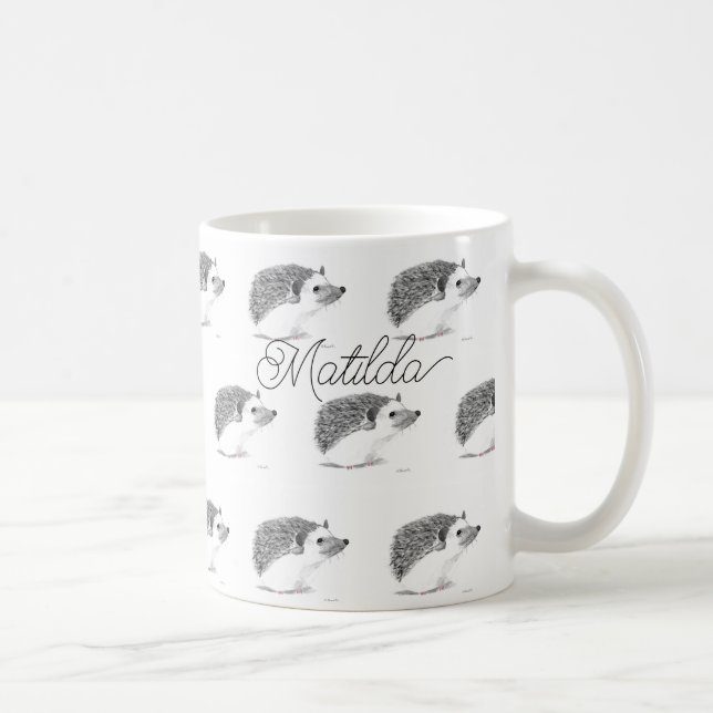 Baby hedgehog cute animal watercolor black coffee  mug (Right)