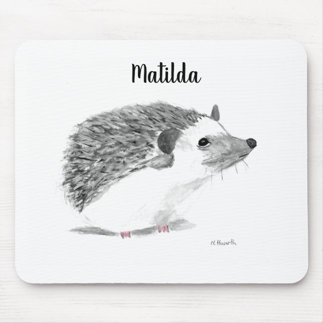 Baby hedgehog cute animal watercolor name mouse mat (Front)