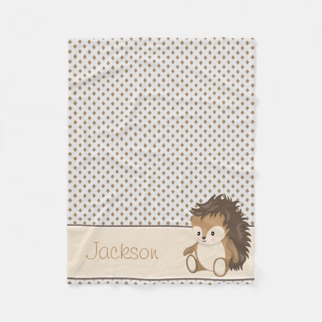 Baby Hedgehog & Diamonds| Personalised Fleece Blanket (Front)