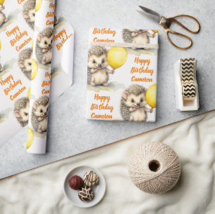 Baby Hedgehog Gender Neutral Personalised Birthday Wrapping Paper