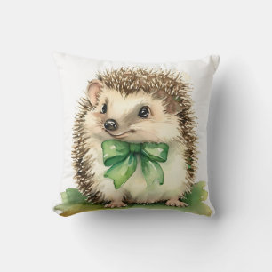 Baby Hedgehog Green Bow Gender Neutral Cushion