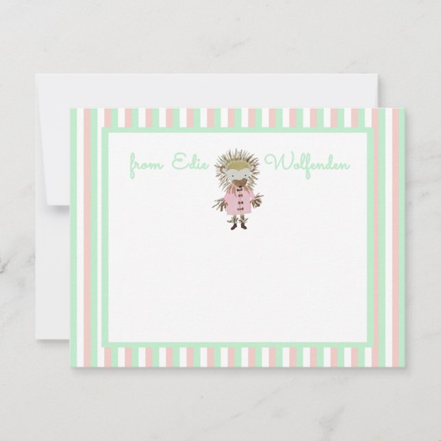 Baby Hedgehog on Pastel Candy Stripes Pink & Mint Card (Front)