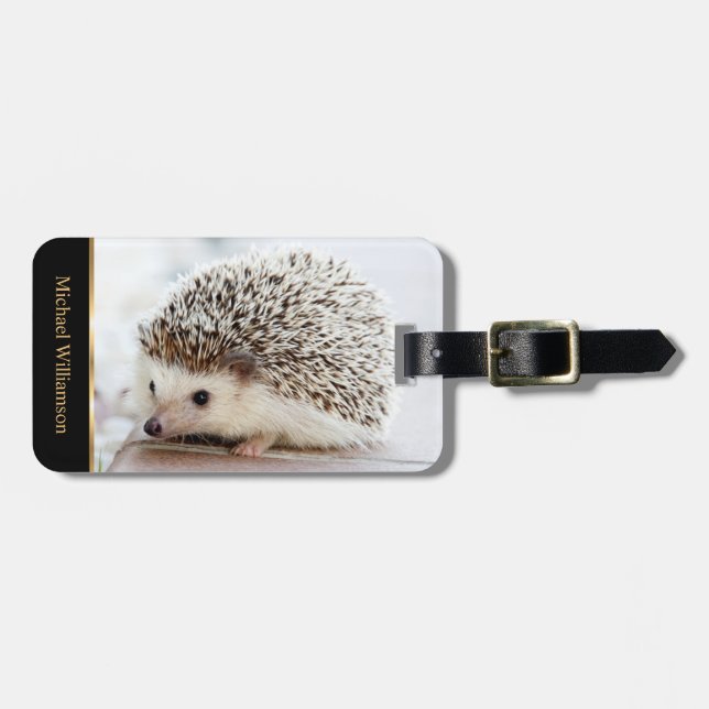 Baby Hedgehog Photo Monogram Luggage Tag (Front Horizontal)