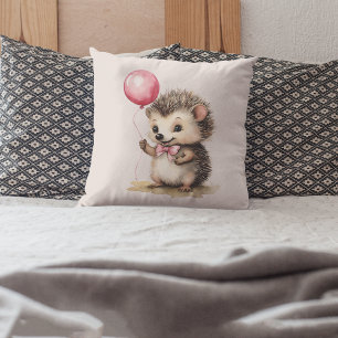 Baby Hedgehog Pink Balloon Girls Cushion