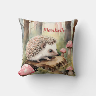 Baby Hedgehog Pink Mushroom Girls Personalised  Cushion