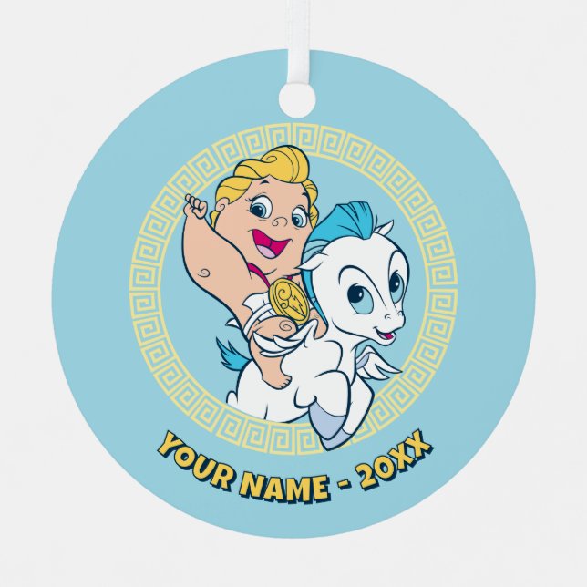 Baby Hercules Riding Pegasus Metal Ornament (Front)