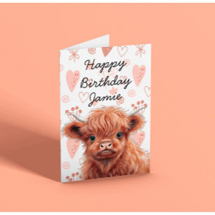 Baby Highland Cow Birthday Custom Name  Card