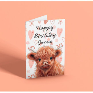 Baby Highland Cow Birthday Custom Name  Card