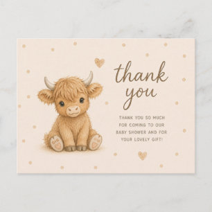 Baby Highland Cow Calf Baby Shower Thank You Postcard