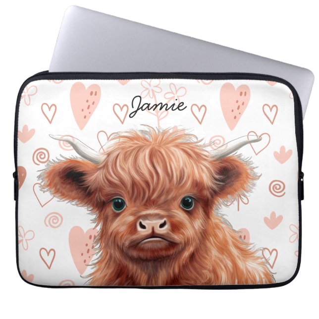 Baby Highland Cow Custom Name  Laptop Sleeve (Front)