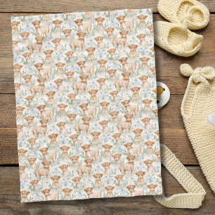 Baby Highland Cow Pastel Floral Nursery Fleece Blanket