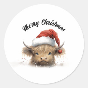 Baby Highland Cow Santa Hat  Classic Round Sticker