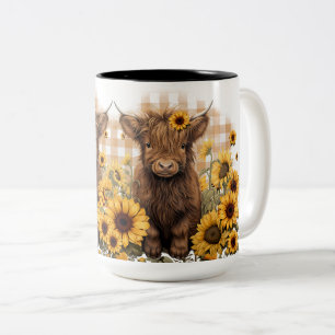Baby Highland Cows in Sunflowers Ceramic Mug