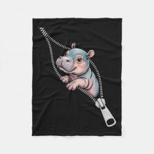 Baby Hippo Emerging From A Zipper Funny Costume Bo Fleece Blanket