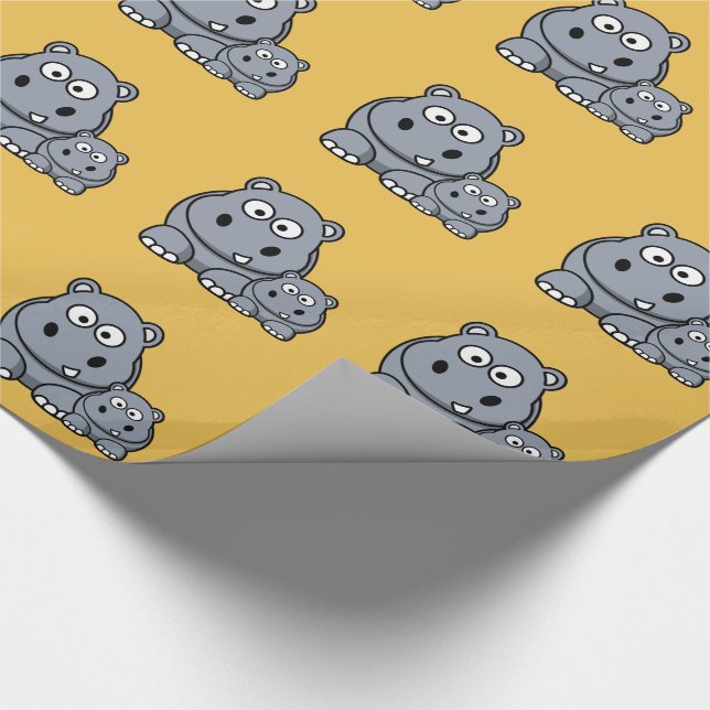 Baby Hippo Family, Cute Wild Safari Wrapping Paper (Corner)