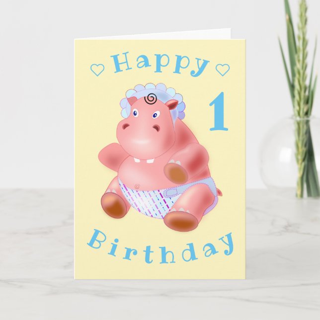 Baby Hippo Funny Birthday Card - Customisable (Front)