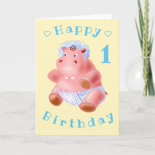 Baby Hippo Funny Birthday Card - Customisable