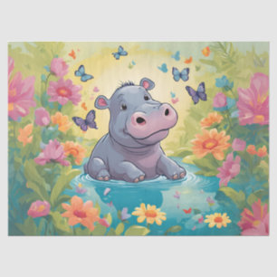 Baby Hippo in Meadow Puddle Decoupage Paper