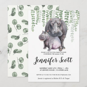 Baby Hippo Jungle Baby Shower Invitation