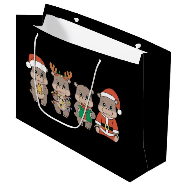 Baby Hippo Moo Deng Christmas Large Gift Bag (Front Angled)