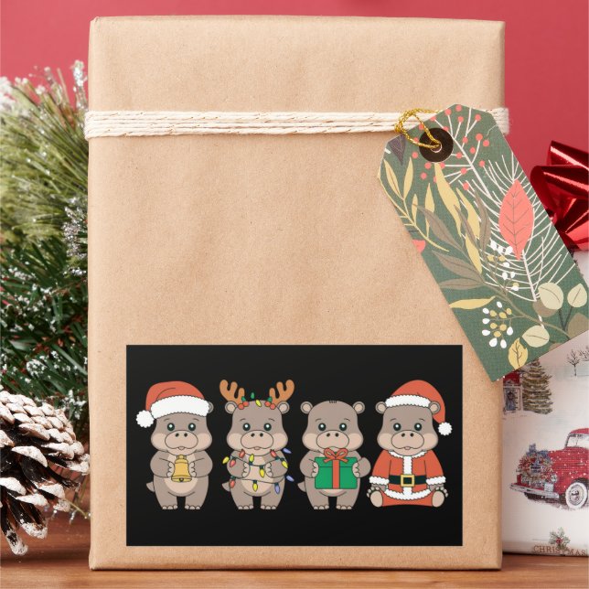 Baby Hippo Moo Deng Christmas Rectangular Sticker (Holiday)