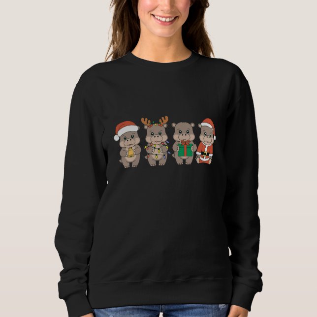Baby Hippo Moo Deng Christmas Sweatshirt (Front)