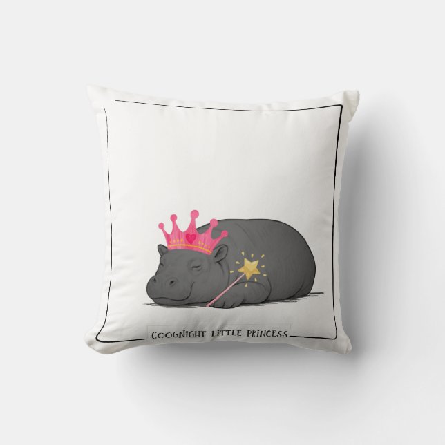 Baby Hippo Princess-Cotton Cushion-Customizable Cushion (Front)