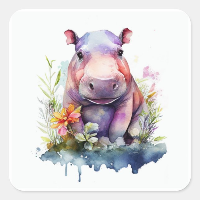 Baby Hippo Square Sticker (Front)
