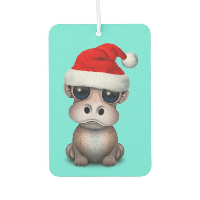 Baby Hippo Wearing a Santa Hat Car Air Freshener (Front)