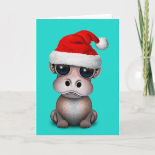 Baby Hippo Wearing a Santa Hat Holiday Card