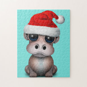 Baby Hippo Wearing a Santa Hat Jigsaw Puzzle