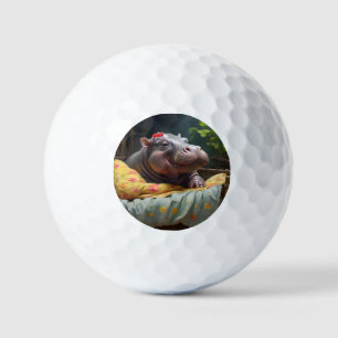 Baby Hippo Zena In A Big Basket, Golf Balls