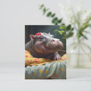 Baby Hippo Zena In A Big Basket, Holiday Postcard