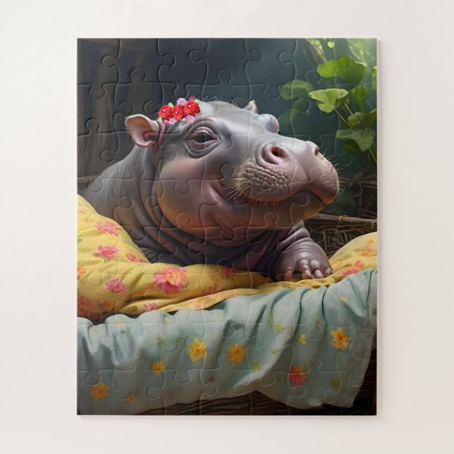 Baby Hippo Zena In A Big Basket, Jigsaw Puzzle (Vertical)