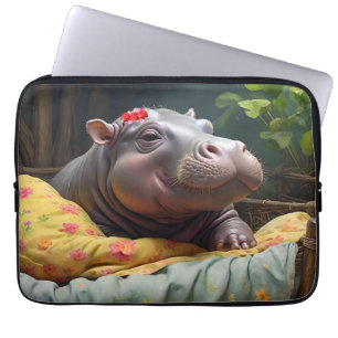 Baby Hippo Zena In A Big Basket, Laptop Sleeve