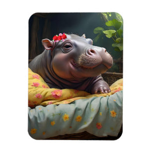 Baby Hippo Zena In A Big Basket, Magnet