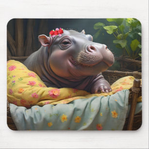 Baby Hippo Zena In A Big Basket, Mouse Mat