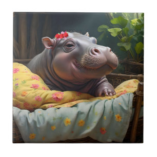 Baby Hippo Zena In A Big Basket, Tile