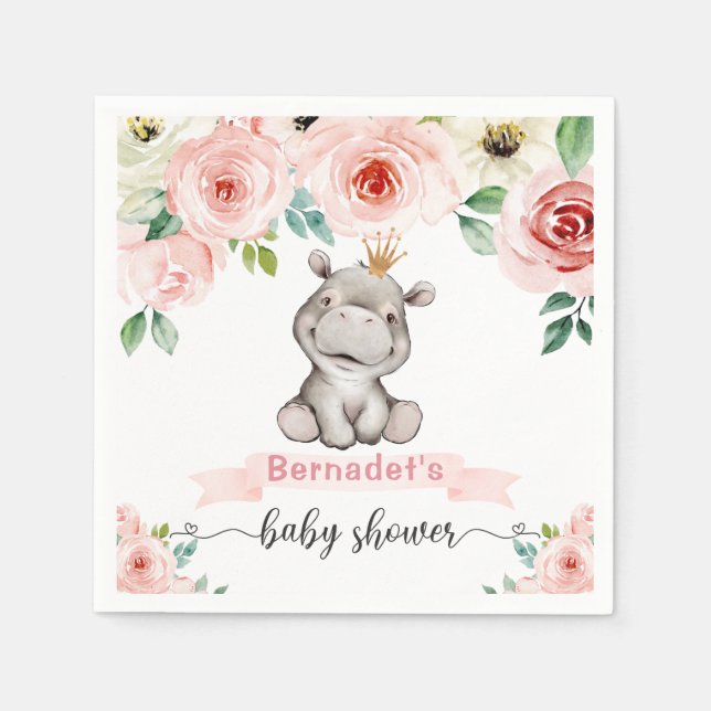 Baby Hippopotamus Princess Baby Shower Napkin (Front)