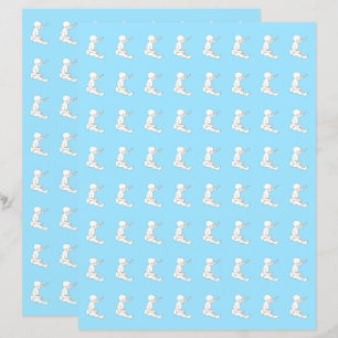 Baby holding hammer, blue scrapbook paper
